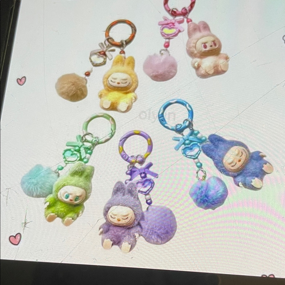 🧸 LABUBU CHARMS KEYCHAIN 🧸 Pink and White Bunny Keychain